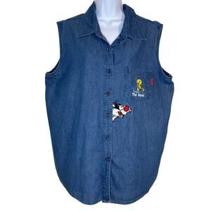 Looney Tunes Sleeveless Women's Denim Sylvester and Tweety Top Size 14-16W